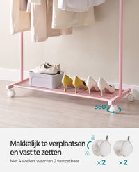 Kledingrek op Wielen met Roosterplank, 40,5 x 91 x 158 cm