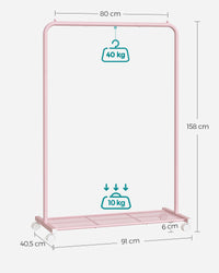 Kledingrek op Wielen met Roosterplank, 40,5 x 91 x 158 cm