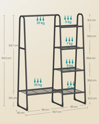 Kledingrek met Kledingroede en 5 Legplanken, Staal, 40 x 101,7 x 153,3 cm