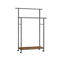 Kledingrek op Wielen met 2 Stangen en Plank, 98,5 cm Breed