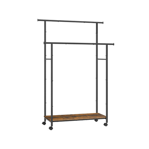 Kledingrek op Wielen met 2 Stangen en Plank, 98,5 cm Breed