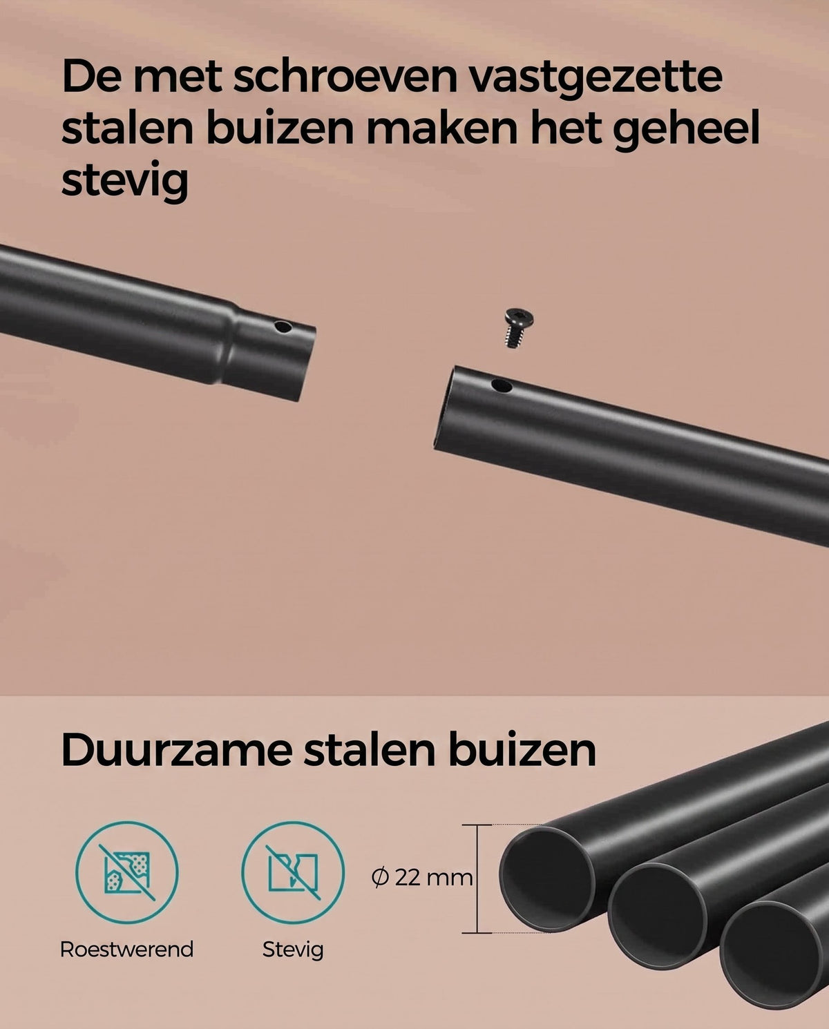 Kledingrek op Wielen met 2 Stangen en Plank, 98,5 cm Breed