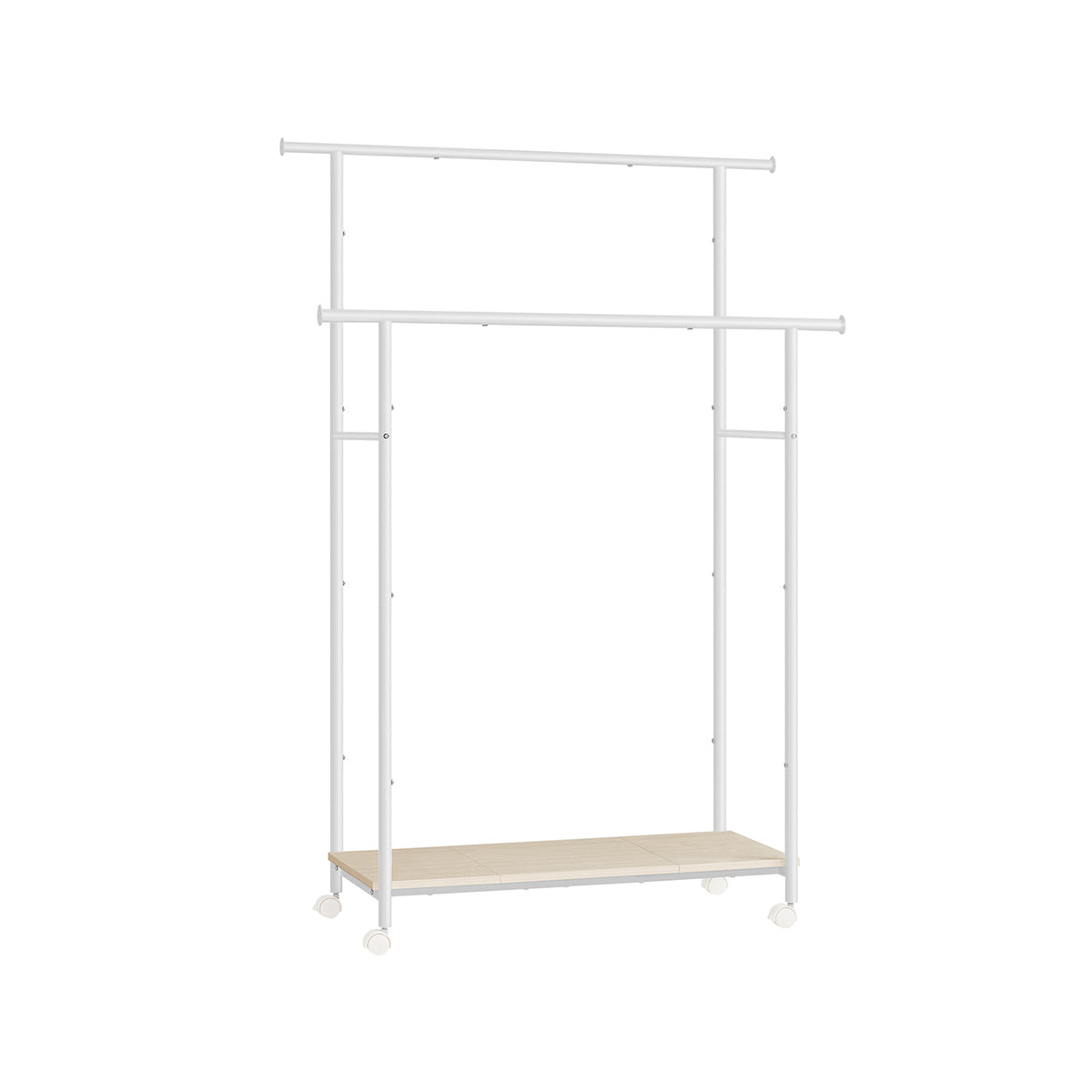 Kledingrek op Wielen met 2 Stangen en Plank, 98,5 cm Breed