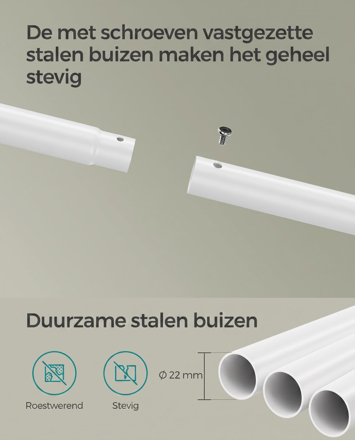 Kledingrek op Wielen met 2 Stangen en Plank, 98,5 cm Breed