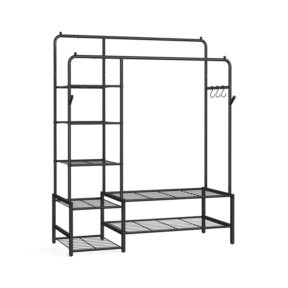 Kledingrek met 2 Kledingstangen en 7 Planken, Metalen Frame, Zwart