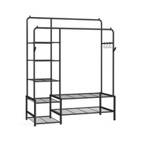 Kledingrek met 2 Kledingstangen en 7 Planken, Metalen Frame, Zwart