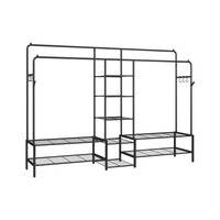 Kledingrek met 2 Kledingstangen en 7 Planken, Metalen Frame, Zwart