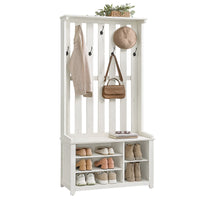 Kapstok met Schoenenbank, Opbergplank en 7 Dubbele Haken, 81 x 180 cm, Wit