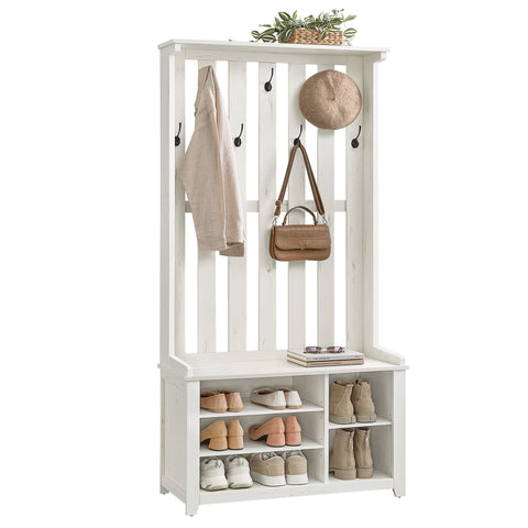 Kapstok met Schoenenbank, Opbergplank en 7 Dubbele Haken, 81 x 180 cm, Wit