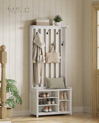 Kapstok met Schoenenbank, Opbergplank en 7 Dubbele Haken, 81 x 180 cm, Wit