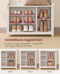 Kapstok met Schoenenbank, Opbergplank en 7 Dubbele Haken, 81 x 180 cm, Wit