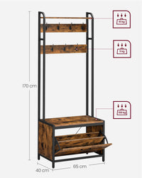 Kapstok met Schoenenkast, Zitbank en 7 Haken, 65 x 170 cm
