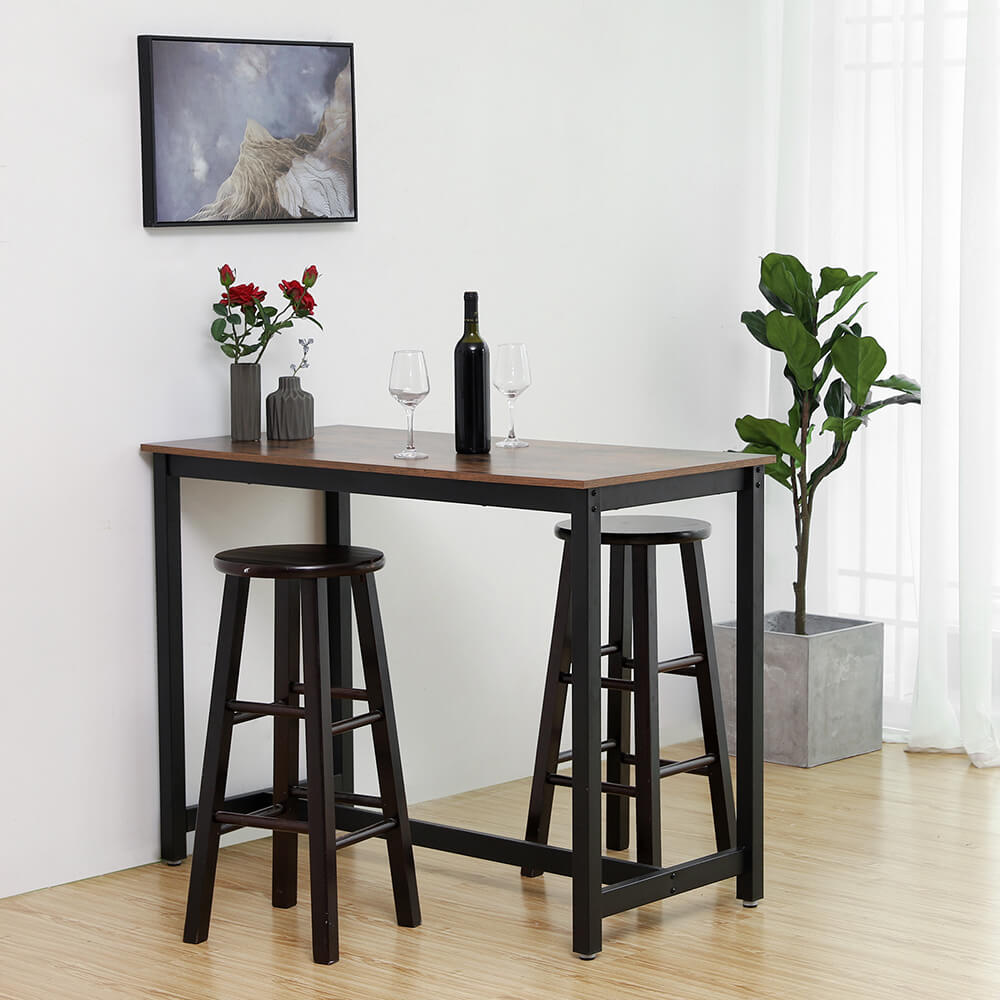 Bartafel met Robuust Metalen Frame en Houtlook, 120 x 60 x 90 cm