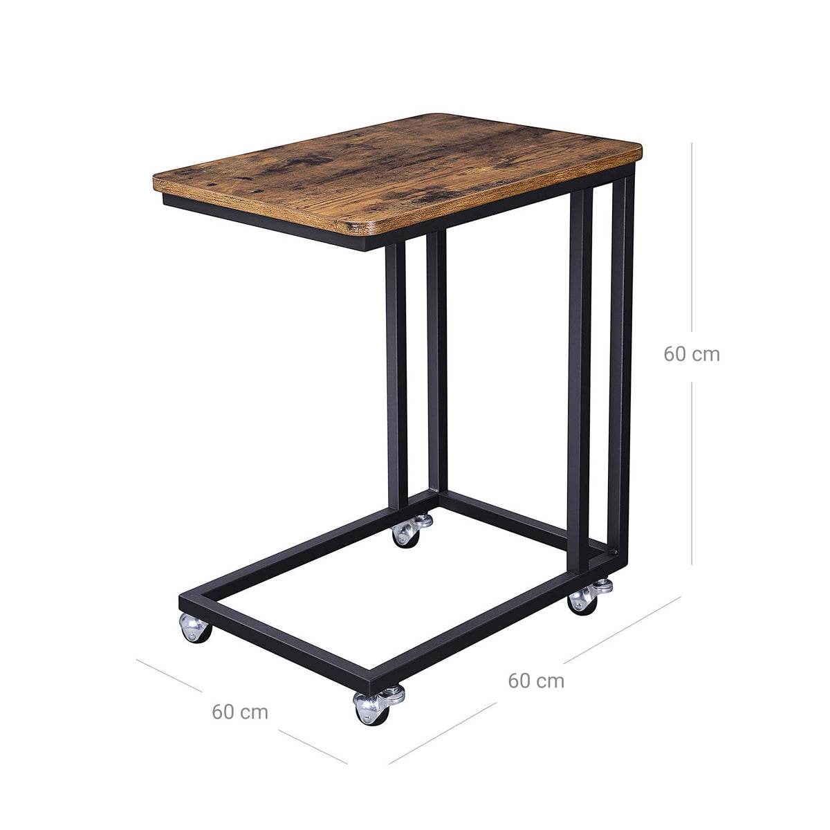 Bijzettafel op Wielen met Metalen Frame en Onderplank