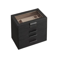 Sieradendoos met Glazen Deksel, 4 Niveaus en 3 Laden, 15,3 x 25,1 x 21,5 cm
