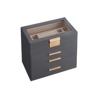 Sieradendoos met Glazen Deksel, 4 Niveaus en 3 Laden, 15,3 x 25,1 x 21,5 cm