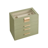 Sieradendoos met Glazen Deksel, 4 Niveaus en 3 Laden, 15,3 x 25,1 x 21,5 cm