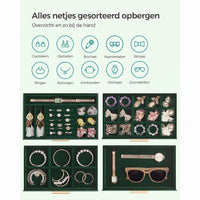 Sieradendoos met Glazen Deksel, 4 Niveaus en 3 Laden, 15,3 x 25,1 x 21,5 cm