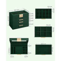 Sieradendoos met Glazen Deksel, 4 Niveaus en 3 Laden, 15,3 x 25,1 x 21,5 cm