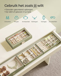 Stapelbare Sieradendoos met Glazen Deksel en Uitneembare Bakjes, 2, 4 of 6 Niveaus