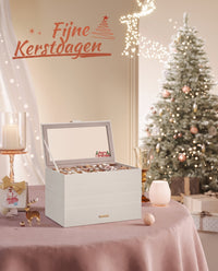 Stapelbare Sieradendoos met Glazen Deksel en Uitneembare Bakjes, 2, 4 of 6 Niveaus
