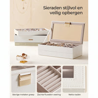 Stapelbare Sieradendoos met Glazen Deksel en Uitneembare Bakjes, 2, 4 of 6 Niveaus
