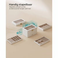 Stapelbare Sieradendoos met Glazen Deksel en Uitneembare Bakjes, 2, 4 of 6 Niveaus