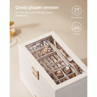 Stapelbare Sieradendoos met Glazen Deksel en Uitneembare Bakjes, 2, 4 of 6 Niveaus