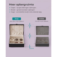 Sieradendoos met 2 Niveaus, Handvat en Flexibel Sieradenbakje, 20,5 x 24 x 11 cm