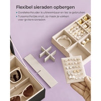 Sieradendoos met 2 Niveaus, Handvat en Flexibel Sieradenbakje, 20,5 x 24 x 11 cm
