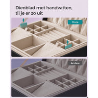 Sieradendoos met 2 Niveaus, Handvat en Flexibel Sieradenbakje, 20,5 x 24 x 11 cm
