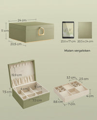 Sieradendoos met 2 Niveaus, Handvat en Flexibel Sieradenbakje, 20,5 x 24 x 11 cm