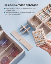 Sieradendoos met 2 Niveaus, Handvat en Flexibel Sieradenbakje, 20,5 x 24 x 11 cm