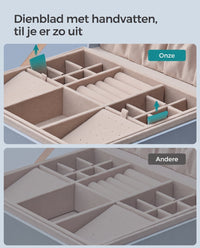 Sieradendoos met 2 Niveaus, Handvat en Flexibel Sieradenbakje, 20,5 x 24 x 11 cm