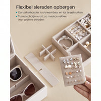 Sieradendoos met 2 Niveaus, Handvat en Flexibel Sieradenbakje, 20,5 x 24 x 11 cm