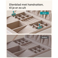 Sieradendoos met 2 Niveaus, Handvat en Flexibel Sieradenbakje, 20,5 x 24 x 11 cm