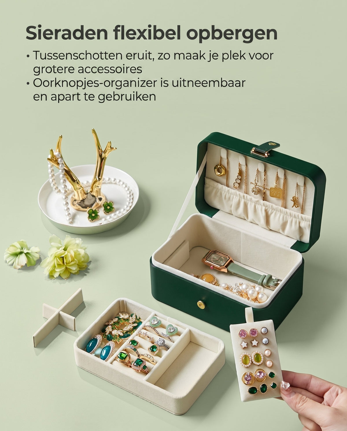 Reissieradendoos met 3 Vakken, Kettinghaken en Magneetsluiting, 11 x 16 x 8 cm