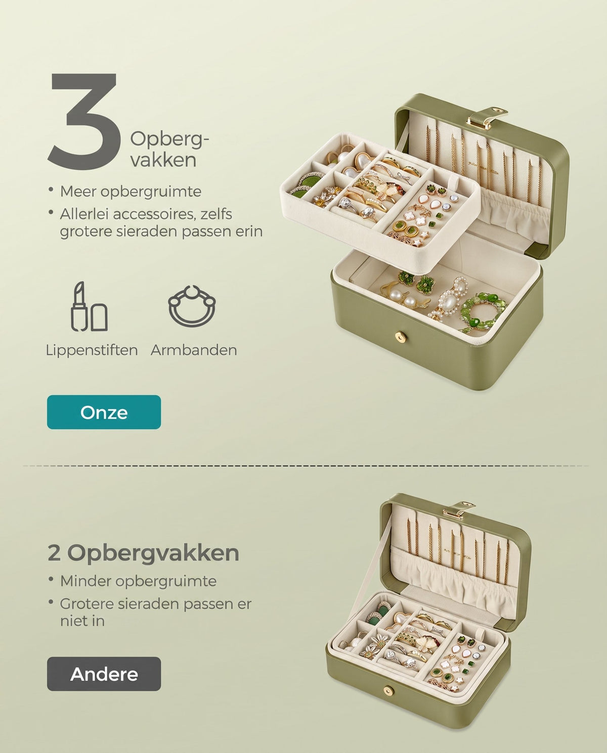 Reissieradendoos met 3 Vakken, Kettinghaken en Magneetsluiting, 11 x 16 x 8 cm