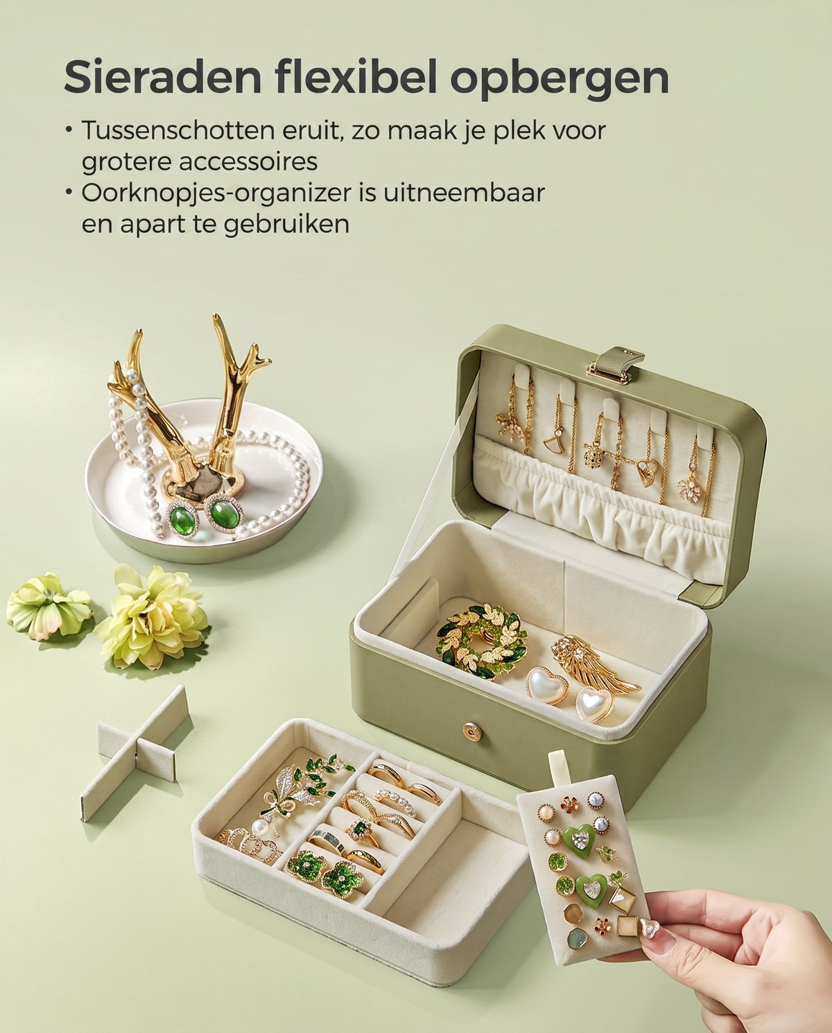 Reissieradendoos met 3 Vakken, Kettinghaken en Magneetsluiting, 11 x 16 x 8 cm