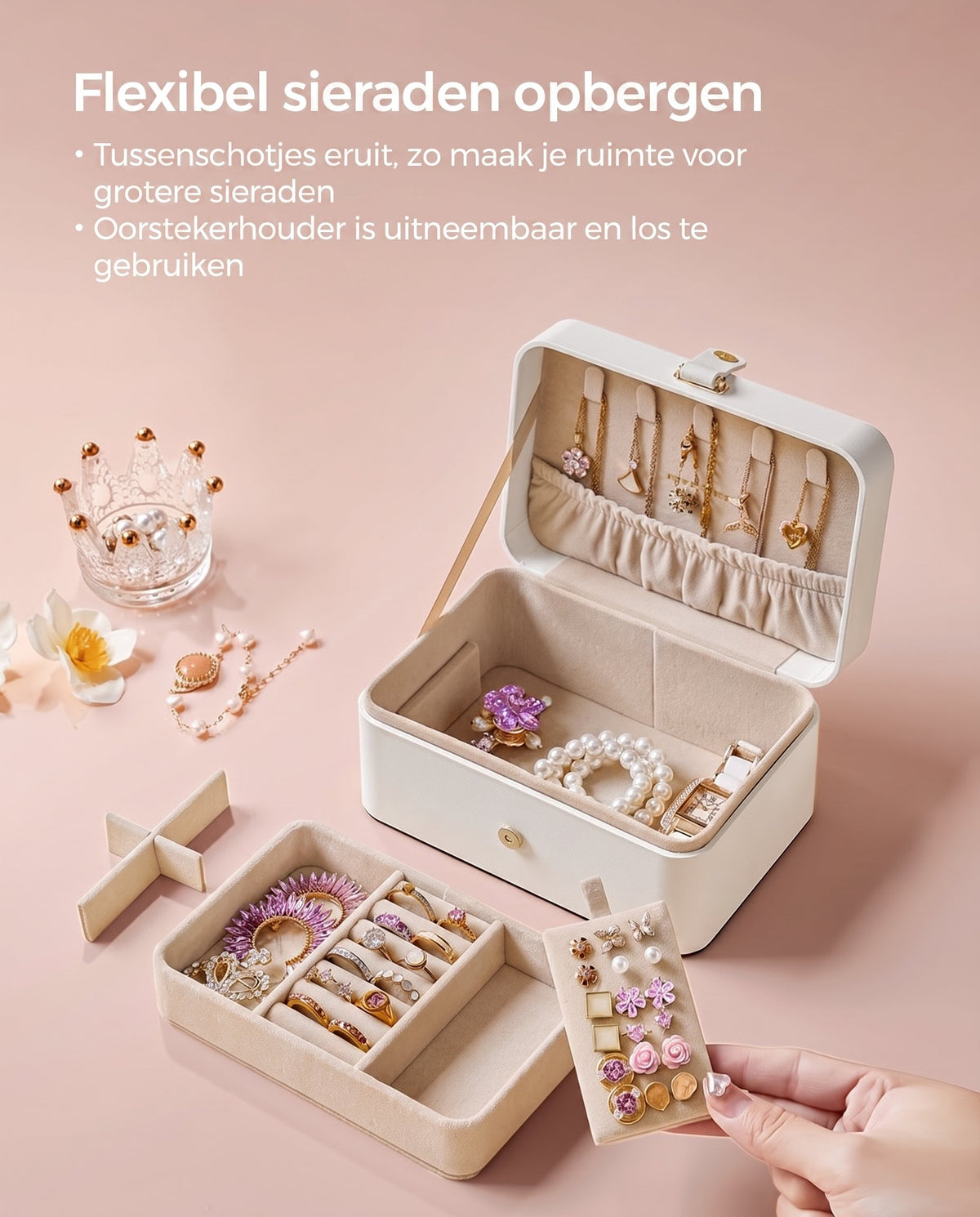Reissieradendoos met 3 Vakken, Kettinghaken en Magneetsluiting, 11 x 16 x 8 cm