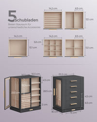 Sieradendoos 360° Draaibaar met 5 Laden en 18 Kettinghaken, 16 x 22,2 x 28,5 cm