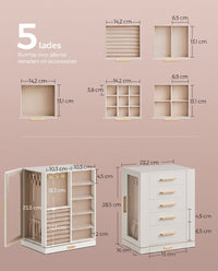 Sieradendoos 360° Draaibaar met 5 Laden en 18 Kettinghaken, 16 x 22,2 x 28,5 cm