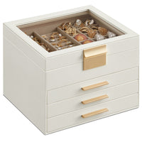 Sieradendoos met Glazen Deksel en 4 Lagen, 3 of 4 Laden, 20,3 x 23,1 cm