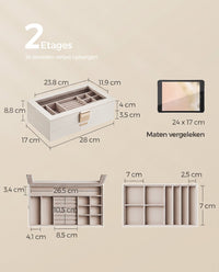 Stapelbare Sieradendoos met Glazen Deksel en Uitneembare Bakjes, 2, 4 of 6 Niveaus