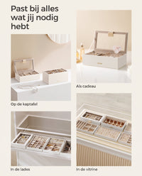 Stapelbare Sieradendoos met Glazen Deksel en Uitneembare Bakjes, 2, 4 of 6 Niveaus