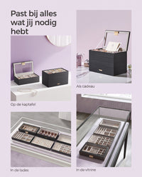 Stapelbare Sieradendoos met Glazen Deksel en Uitneembare Bakjes, 2, 4 of 6 Niveaus