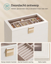 Stapelbare Sieradendoos met Glazen Deksel en Uitneembare Bakjes, 2, 4 of 6 Niveaus