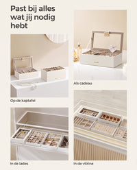 Stapelbare Sieradendoos met Glazen Deksel en Uitneembare Bakjes, 2, 4 of 6 Niveaus
