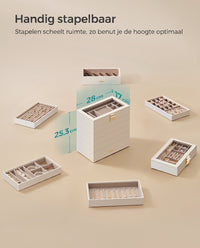 Stapelbare Sieradendoos met Glazen Deksel en Uitneembare Bakjes, 2, 4 of 6 Niveaus
