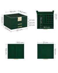 Sieradendoos met Glazen Deksel en 4 Lagen, 3 of 4 Laden, 20,3 x 23,1 cm